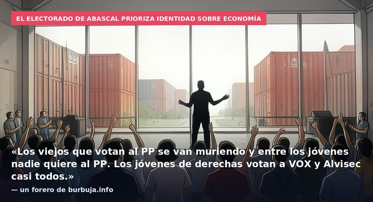 El electorado de Abascal prioriza identidad sobre economía: «Los viejos que votan al PP se van muriendo y entre los jóvenes nadie quiere al PP. Los jóvenes de derechas votan a VOX y Alvisec casi todos.» — un forero de burbuja.info