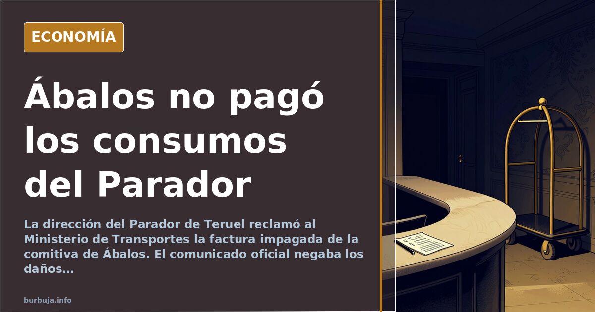 Ilustración editorial de un parador nacional con una suite desordenada y una factura impagada sobre la mesa