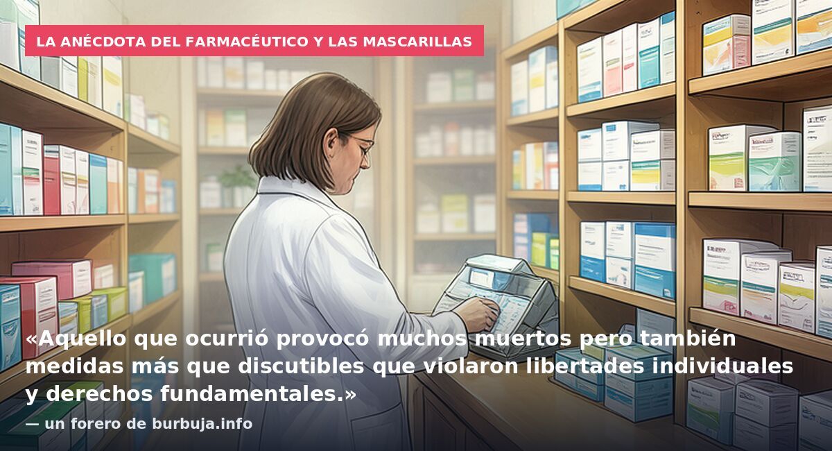 La anécdota del farmacéutico y las mascarillas: «Aquello que ocurrió provocó muchos muertos pero también medidas más que discutibles que violaron libertades individuales y derechos fundamentales.» — un forero de burbuja.info