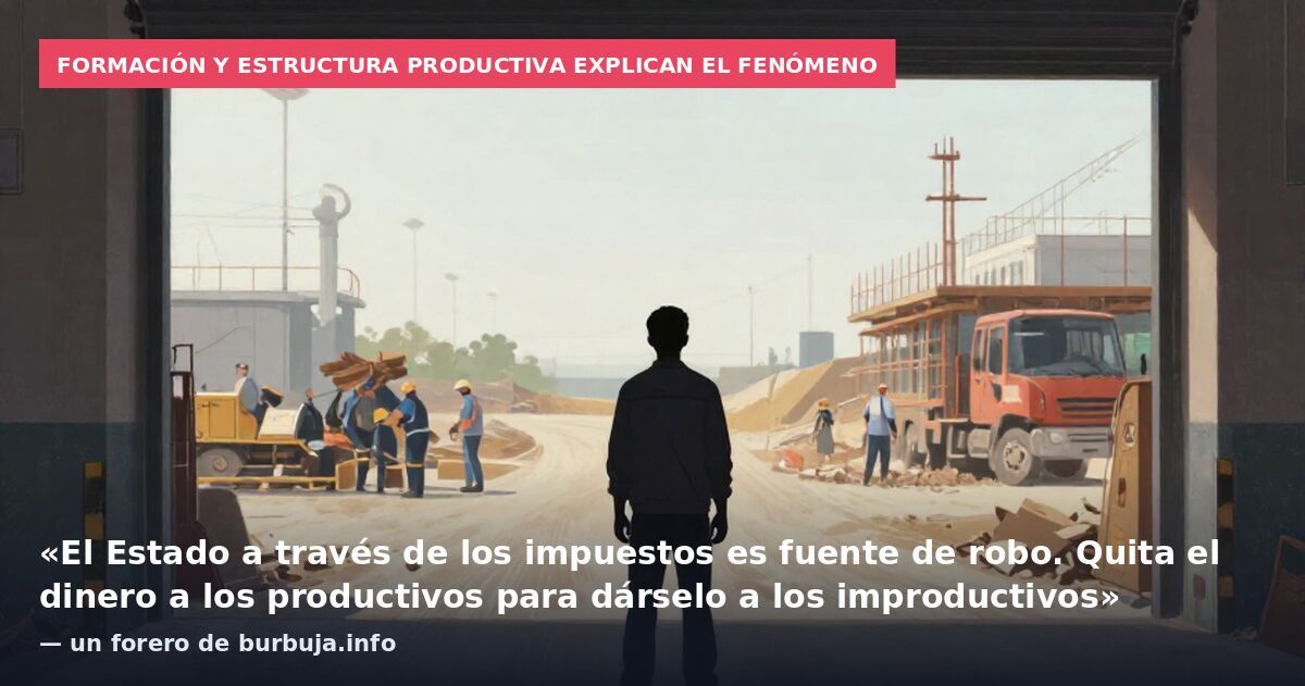 Formación y estructura productiva explican el fenómeno: «El Estado a través de los impuestos es fuente de robo. Quita el dinero a los productivos para dárselo a los improductivos» — un forero de burbuja.info