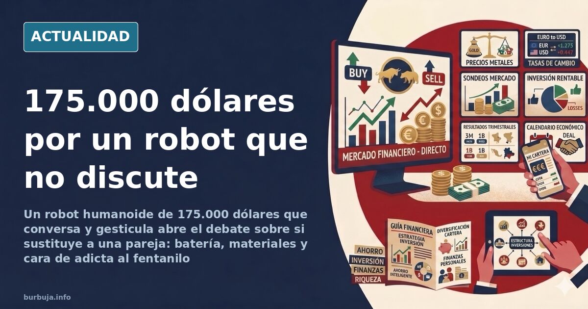 Robot humanoide de aspecto rubio y gesto ausente expuesto en una feria de tecnología ante varios visitantes que lo observan c