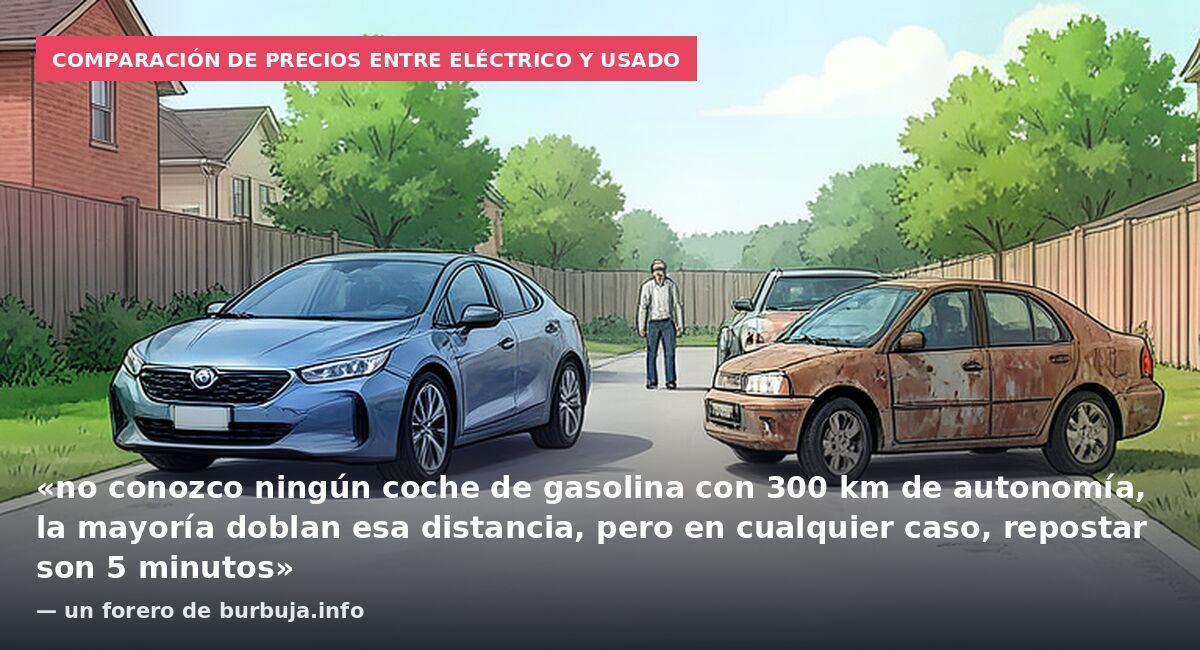 Comparación de precios entre eléctrico y usado: «no conozco ningún coche de gasolina con 300 km de autonomía, la mayoría doblan esa distancia, pero en cualquier caso, repostar son 5 minutos» — un forero de burbuja.info