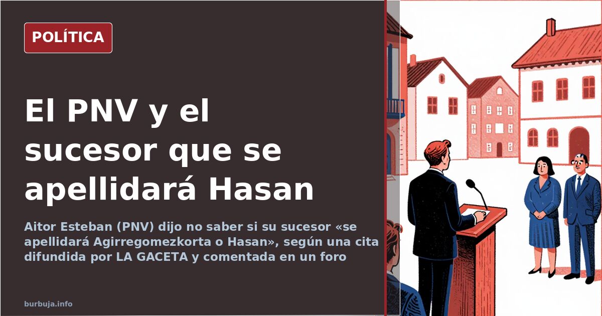 Ilustración editorial de un dirigente del PNV en un atril con banderas vascas y una urna electoral, simbolizando el relevo de