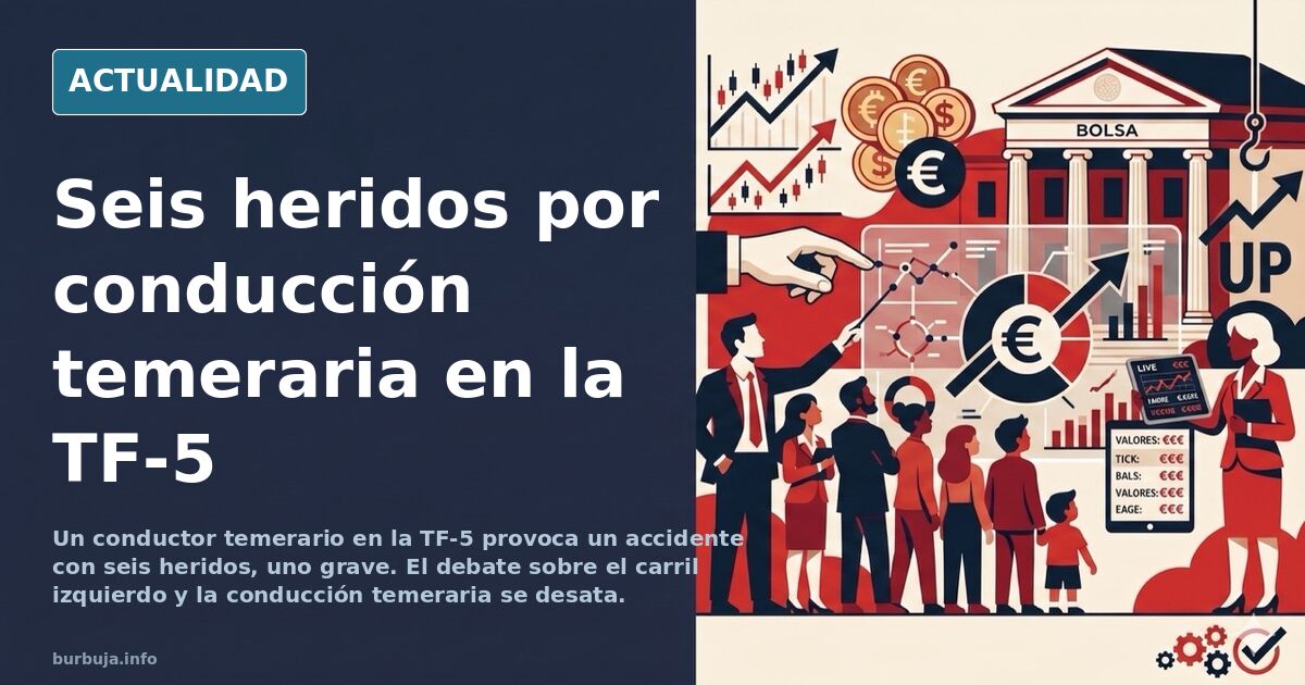 Restos de un accidente de tráfico en la TF-5 con un coche azul volcado y un turismo implicado en la conducción temeraria