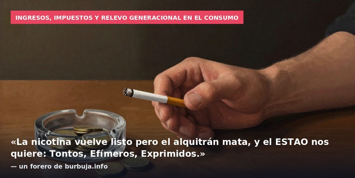 Ingresos, impuestos y relevo generacional en el consumo: «La nicotina vuelve listo pero el alquitrán mata, y el ESTAO nos quiere: Tontos, Efímeros, Exprimidos.» — un forero de burbuja.info