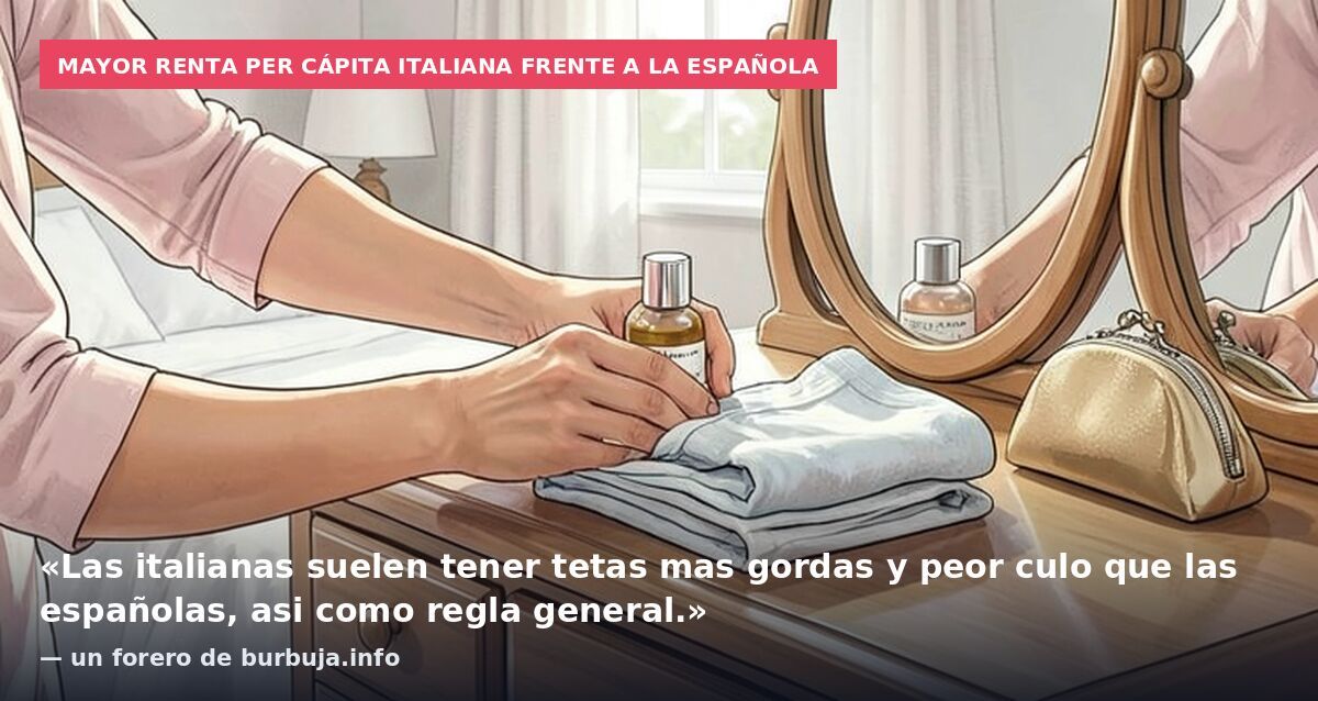 Mayor renta per cápita italiana frente a la española: «Las italianas suelen tener tetas mas gordas y peor culo que las españolas, asi como regla general.» — un forero de burbuja.info