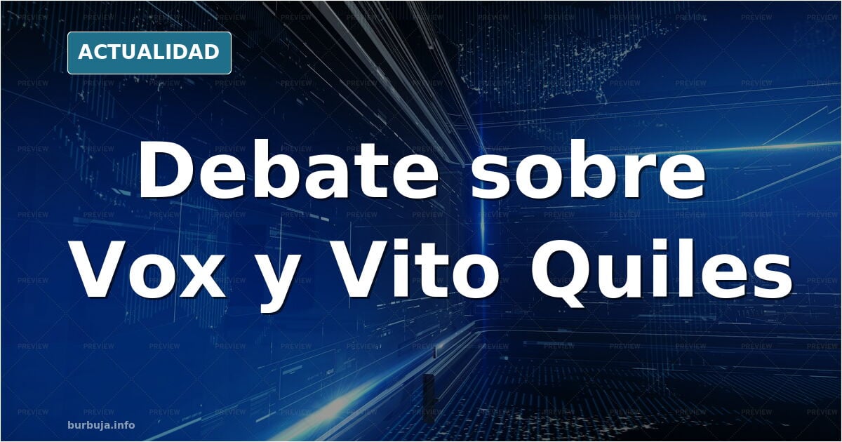 Ilustración editorial de un debate en foro sobre Vox, Vito Quiles y Alvise Pérez