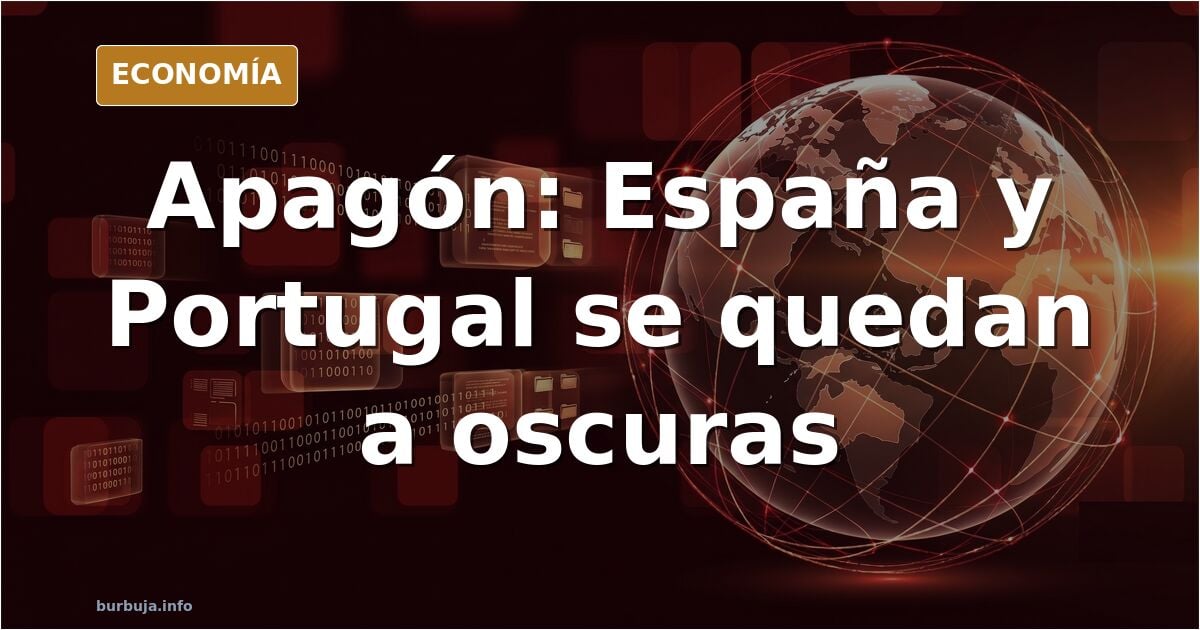 Mapa de la península ibérica a oscuras con puntos de luz en torres de telefonía y supermercados con generadores