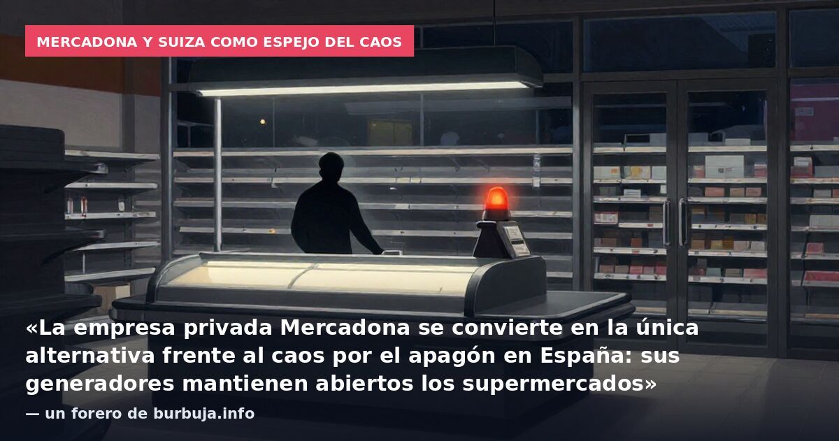 Mercadona y Suiza como espejo del caos: «La empresa privada Mercadona se convierte en la única alternativa frente al caos por el apagón en España: sus generadores mantienen abiertos los supermercados» — un forero de burbuja.info