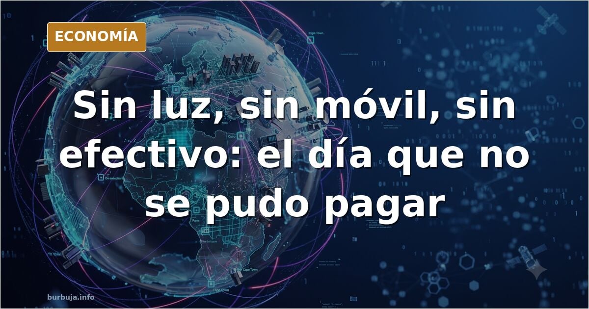 Ilustración editorial en azul marino y dorado de un mostrador de comercio con un cartel de solo efectivo y un terminal de pag