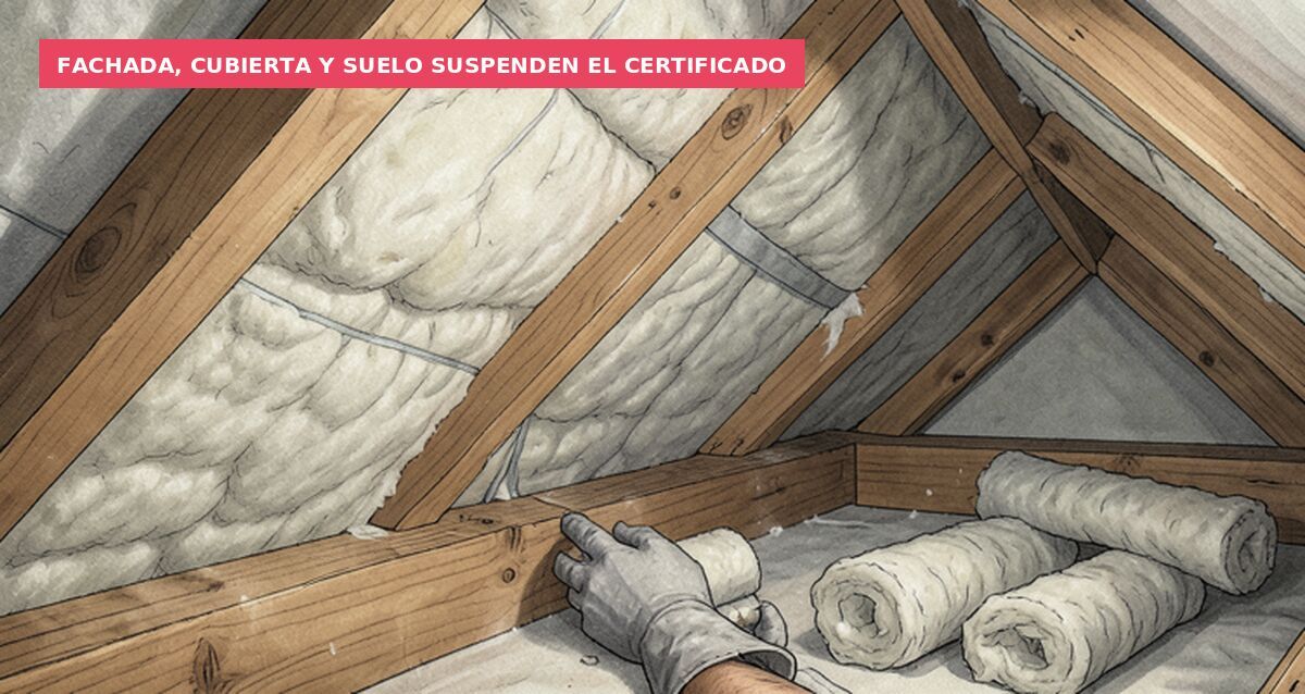 Fachada, cubierta y suelo suspenden el certificado
