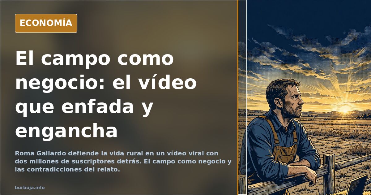 Ilustración editorial de una casa rural aislada con antena de telecomunicaciones y un huerto, símbolo del retorno al campo