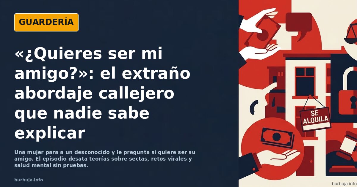 Ilustración de una mujer joven abordando a un hombre en la calle para preguntarle si quiere ser su amigo