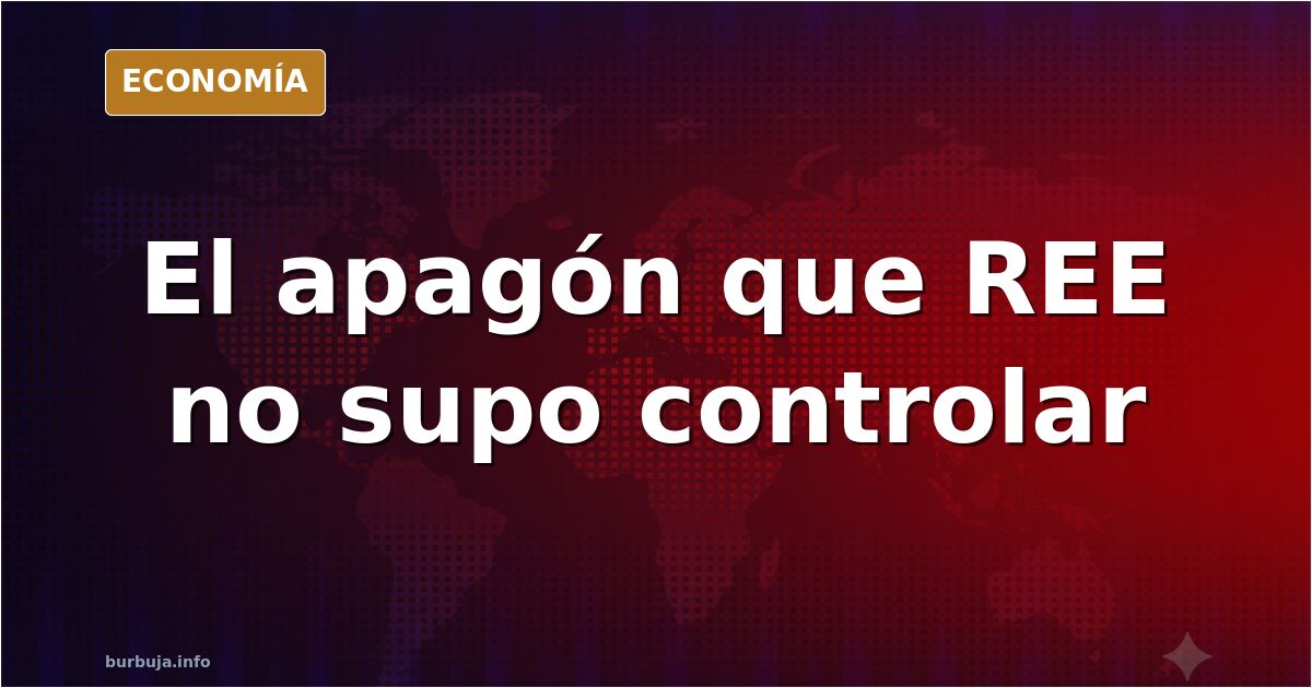 Ilustración editorial de una red eléctrica centralizada colapsando sobre la península ibérica en tonos azul marino y dorado