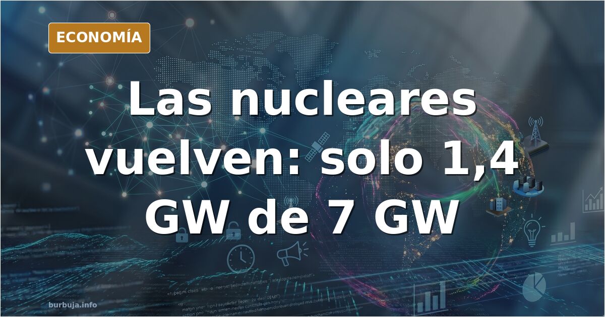 Ilustración editorial de una central nuclear española con torres de refrigeración y líneas de alta tensión sobre fondo azul m