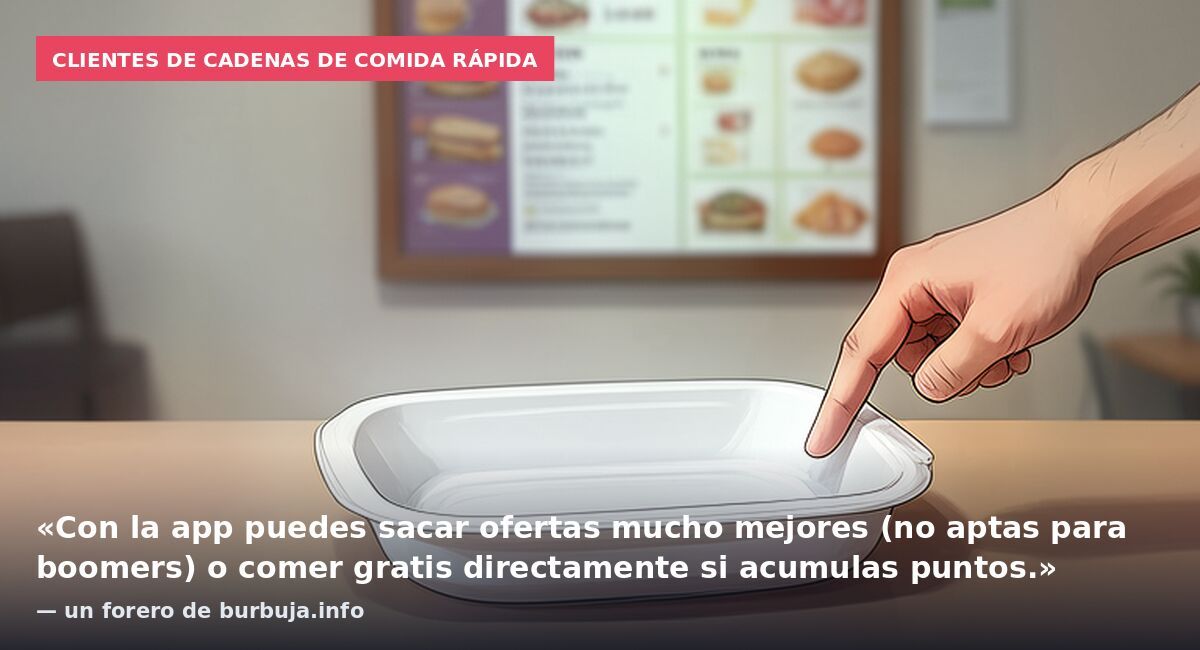 Clientes de cadenas de comida rápida: «Con la app puedes sacar ofertas mucho mejores (no aptas para boomers) o comer gratis directamente si acumulas puntos.» — un forero de burbuja.info