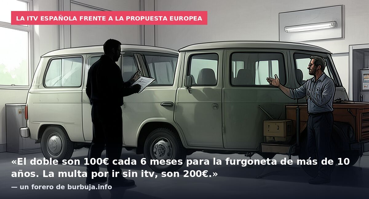 La ITV española frente a la propuesta europea: «El doble son 100€ cada 6 meses para la furgoneta de más de 10 años. La multa por ir sin itv, son 200€.» — un forero de burbuja.info