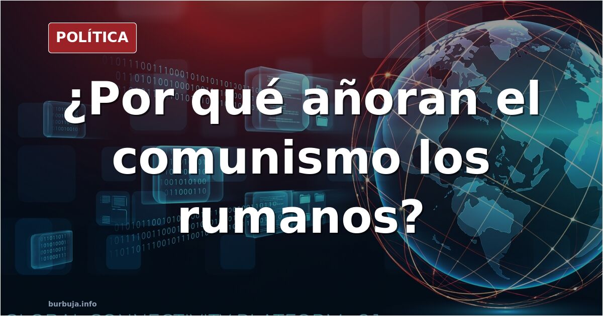 Ilustración editorial sobre la nostalgia del comunismo rumano con la figura de Ceaucescu y ciudadanos divididos entre el pasa