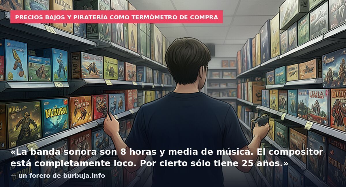 Precios bajos y piratería como termómetro de compra: «La banda sonora son 8 horas y media de música. El compositor está completamente loco. Por cierto sólo tiene 25 años.» — un forero de burbuja.info