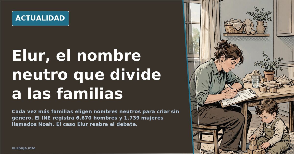 Ilustración editorial de una familia con un bebé en brazos, en tonos neutros, simbolizando la crianza sin género y los nombre