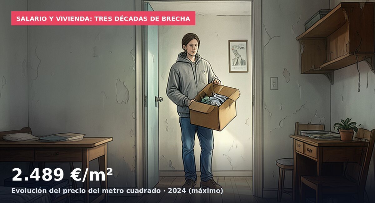 Salario y vivienda: tres décadas de brecha: 2.489 €/m² Evolución del precio del metro cuadrado · 2024 (máximo)