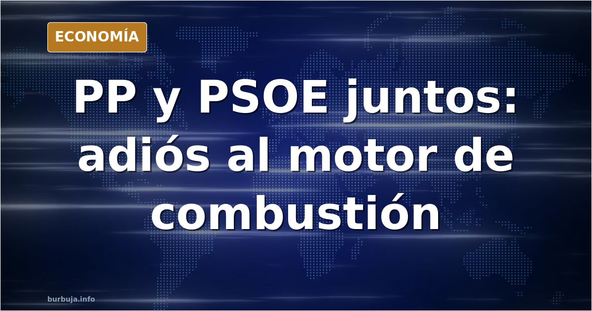 Ilustración editorial de un coche de combustión clásico frente a un punto de recarga eléctrica bajo un cielo azul oscuro y de