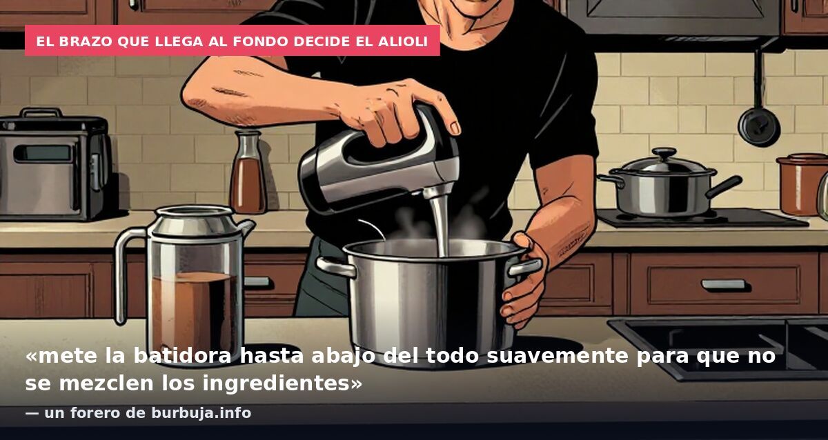 El brazo que llega al fondo decide el alioli: «mete la batidora hasta abajo del todo suavemente para que no se mezclen los ingredientes» — un forero de burbuja.info