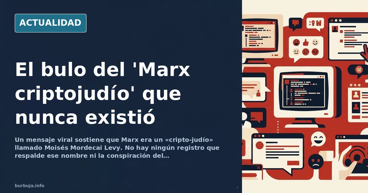 Retrato histórico de Karl Marx junto a una copia del Manifiesto Comunista de 1848 sobre una mesa de archivo