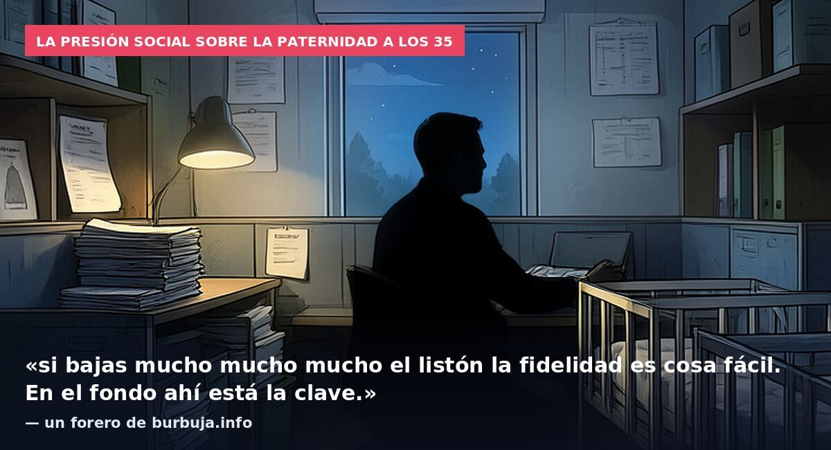 La presión social sobre la paternidad a los 35: «si bajas mucho mucho mucho el listón la fidelidad es cosa fácil. En el fondo ahí está la clave.» — un forero de burbuja.info