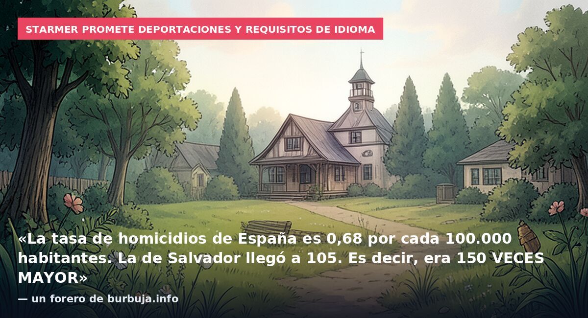 Starmer promete deportaciones y requisitos de idioma: «La tasa de homicidios de España es 0,68 por cada 100.000 habitantes. La de Salvador llegó a 105. Es decir, era 150 VECES MAYOR» — un forero de burbuja.info