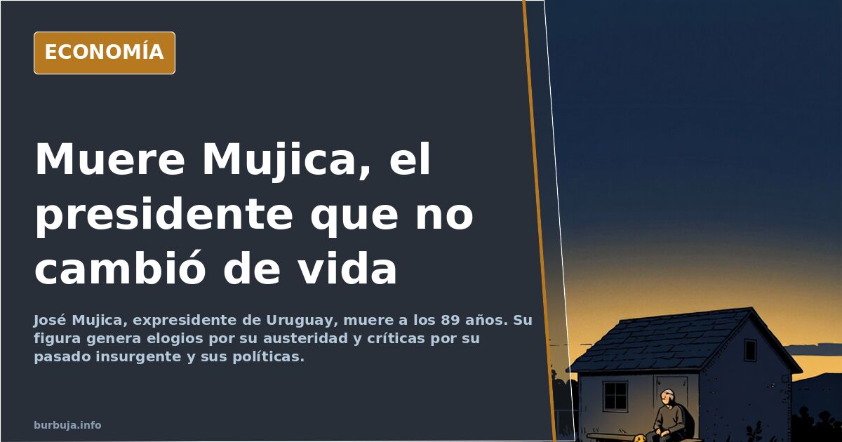 Ilustración editorial de José Mujica con gesto sereno, fondo azul marino y detalles dorados