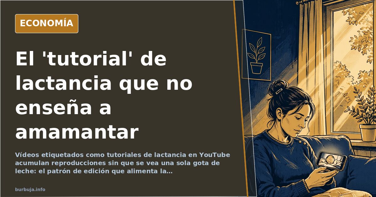 Ilustración editorial de un sacaleches y una pantalla de vídeo con tutorial de lactancia en YouTube