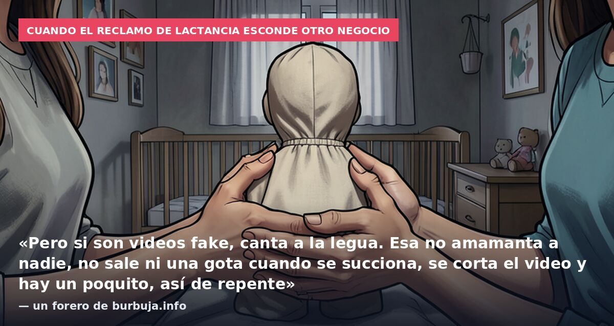 Cuando el reclamo de lactancia esconde otro negocio: «Pero si son videos fake, canta a la legua. Esa no amamanta a nadie, no sale ni una gota cuando se succiona, se corta el video y hay un poquito, así de repente» — un forero de burbuja.info