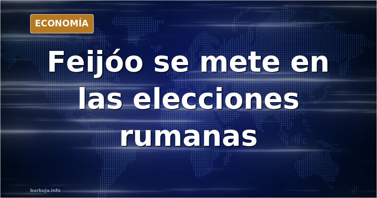 Ilustración editorial de un líder político español dirigiéndose a votantes rumanos ante una urna y la bandera europea