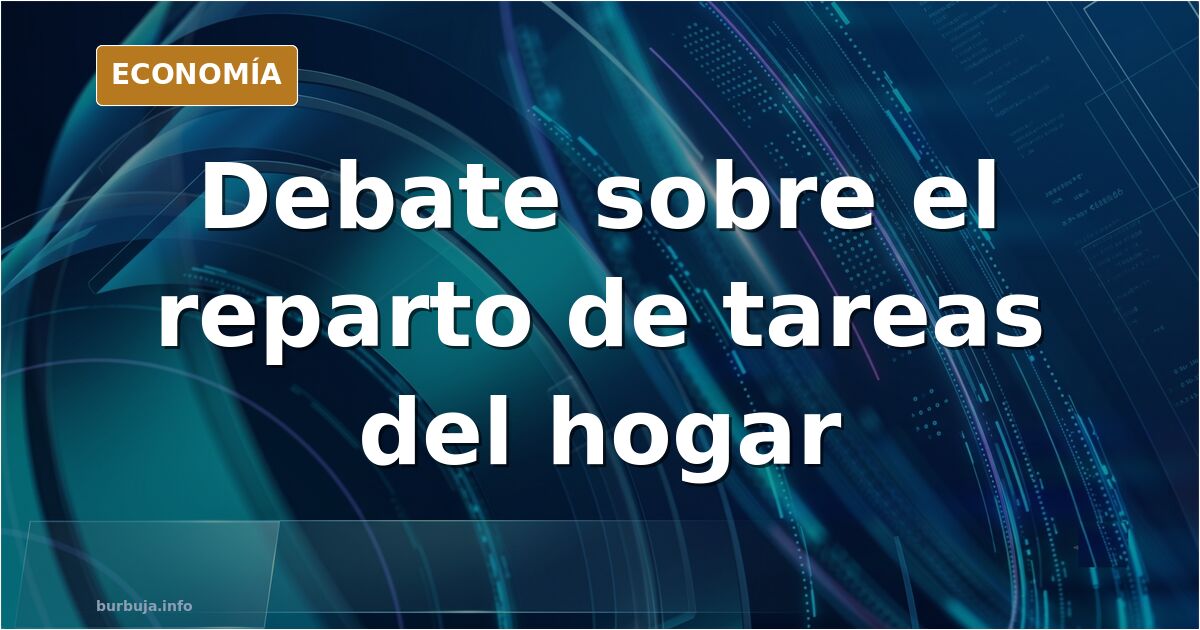 Ilustración editorial de una pareja repartiendo tareas del hogar junto a una calculadora y una lista de gastos domésticos