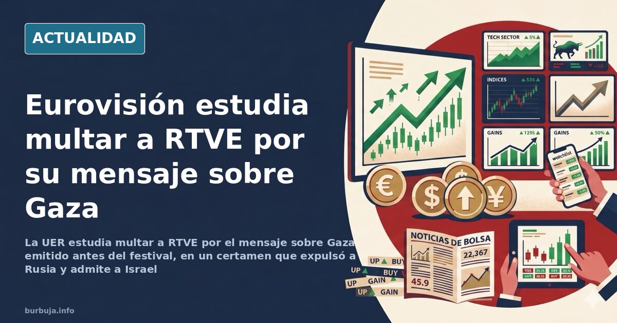 Pantalla de televisión mostrando el mensaje institucional de RTVE antes de la retransmisión del festival de Eurovisión