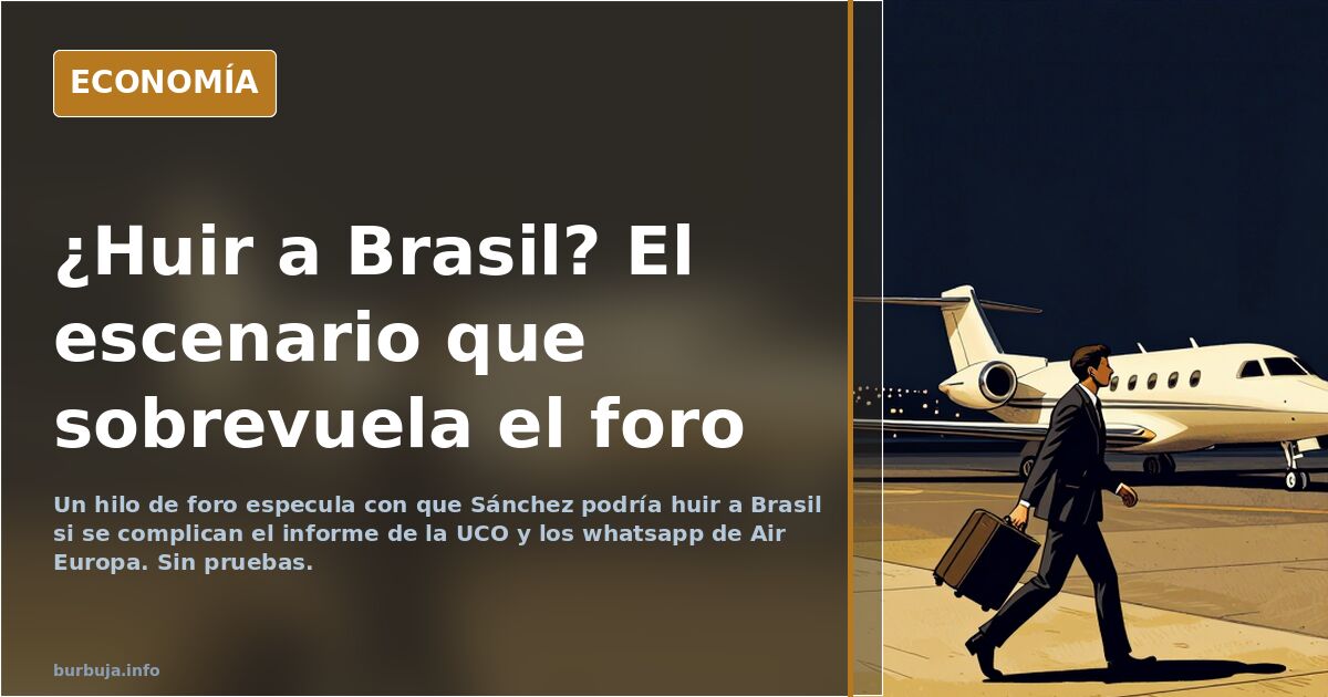 Ilustración editorial de un avión presidencial Falcon despegando de noche sobre un fondo azul marino y dorado