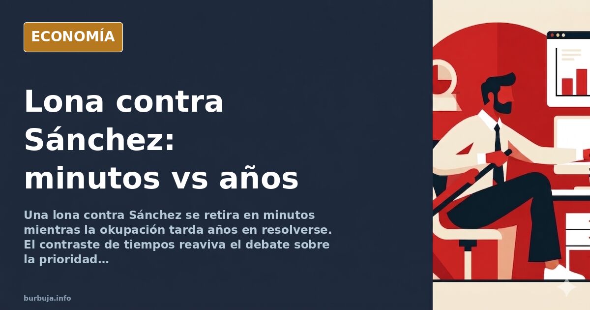 Ilustración editorial de una lona gigante en una fachada con colores azul marino y dorado