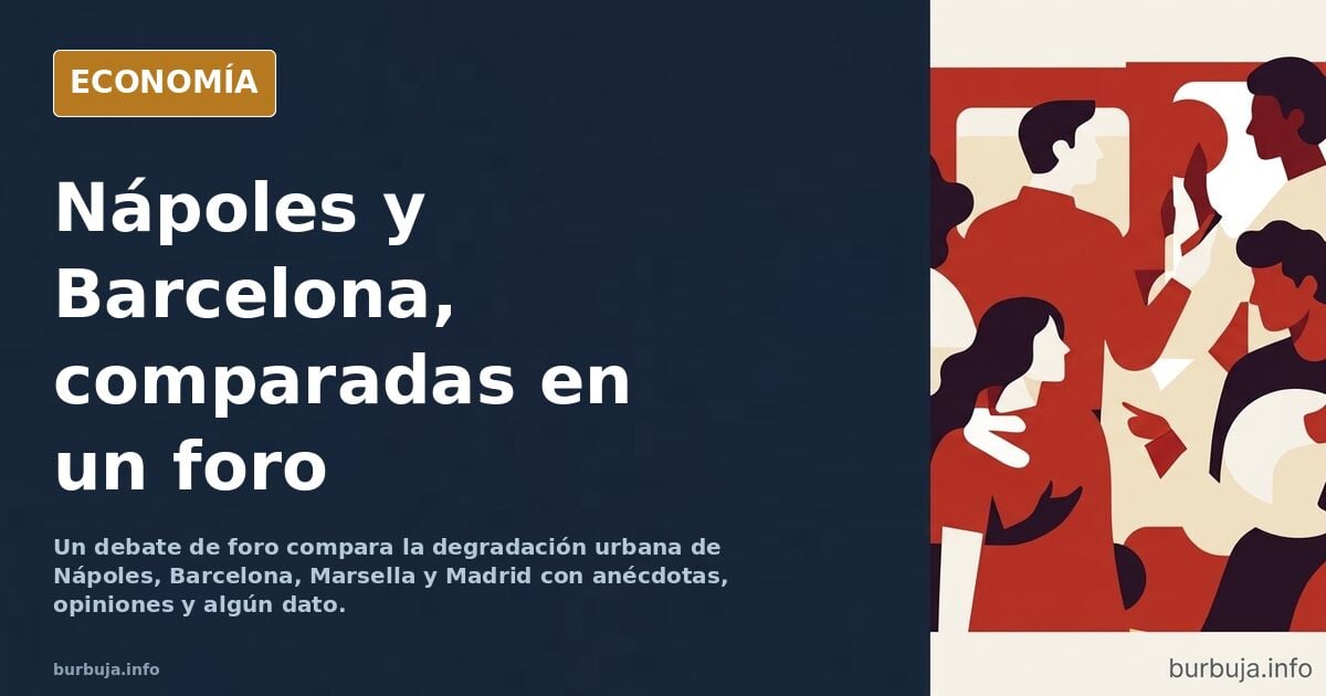 Ilustración editorial de dos ciudades mediterráneas comparadas por su degradación urbana