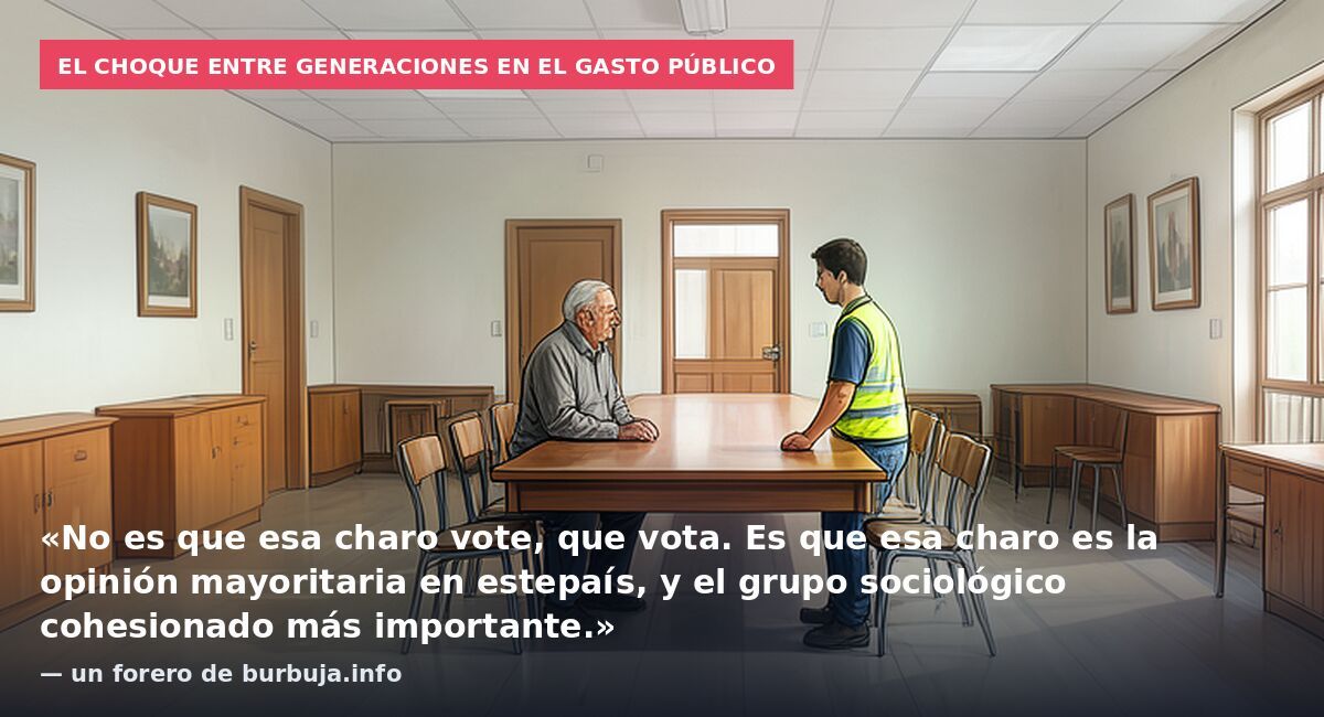 El choque entre generaciones en el gasto público: «No es que esa charo vote, que vota. Es que esa charo es la opinión mayoritaria en estepaís, y el grupo sociológico cohesionado más importante.» — un forero de burbuja.info