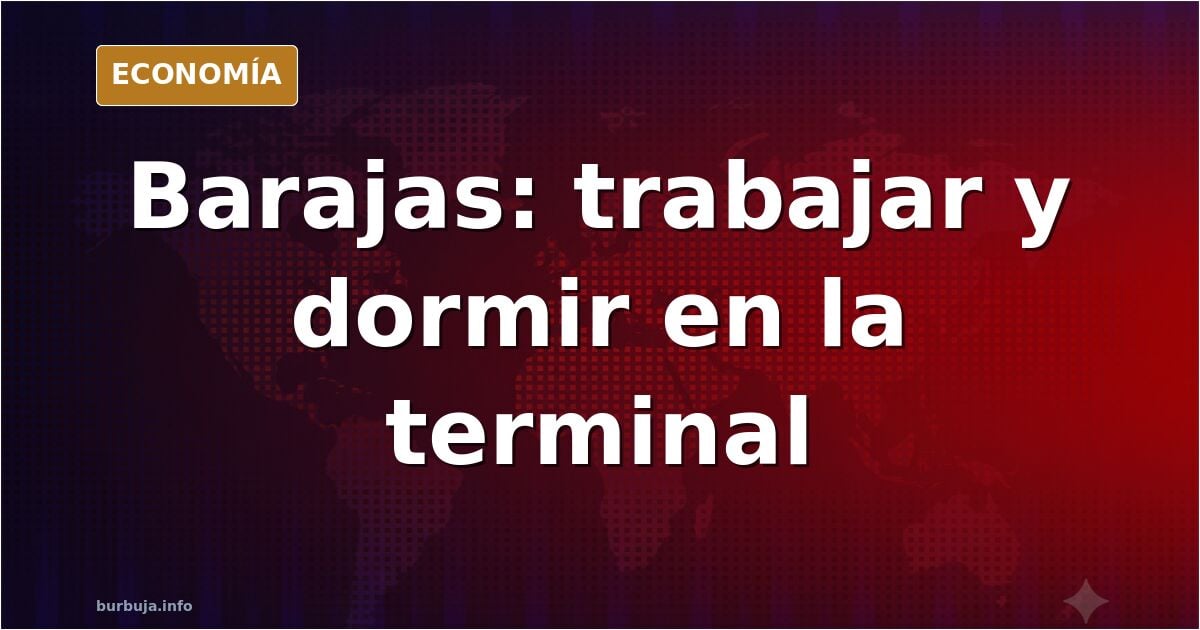 Personas durmiendo en bancos de la terminal del aeropuerto de Barajas, con maletas y cartones, reflejando la crisis de vivien