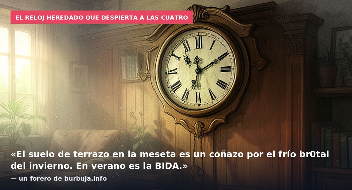 El reloj heredado que despierta a las cuatro: «El suelo de terrazo en la meseta es un coñazo por el frío br0tal del invierno. En verano es la BIDA.» — un forero de burbuja.info