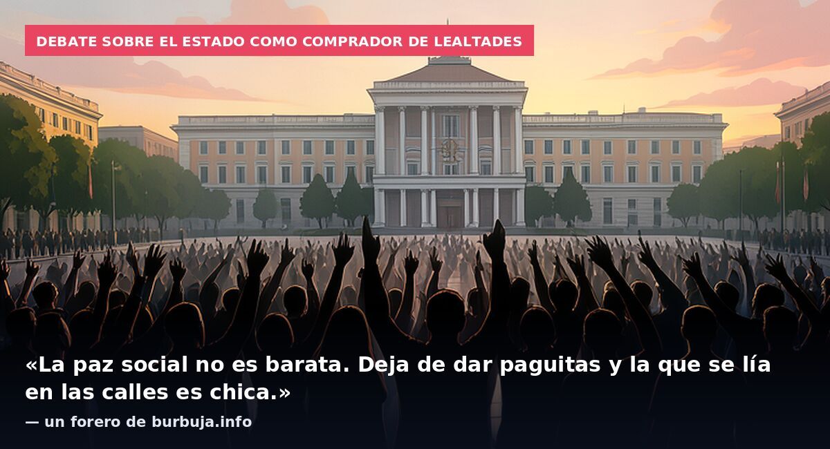 Debate sobre el Estado como comprador de lealtades: «La paz social no es barata. Deja de dar paguitas y la que se lía en las calles es chica.» — un forero de burbuja.info