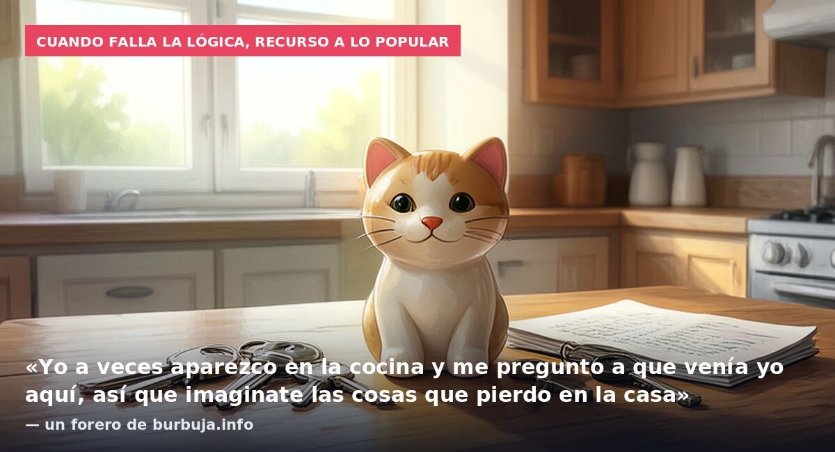 Cuando falla la lógica, recurso a lo popular: «Yo a veces aparezco en la cocina y me pregunto a que venía yo aquí, así que imaginate las cosas que pierdo en la casa» — un forero de burbuja.info