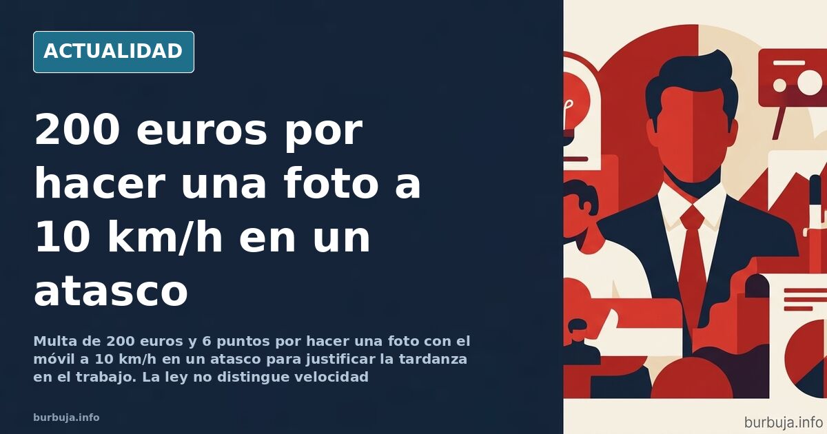 Vista trasera de coches detenidos en una autopista con retención junto a un accidente y un conductor manipulando el teléfono 