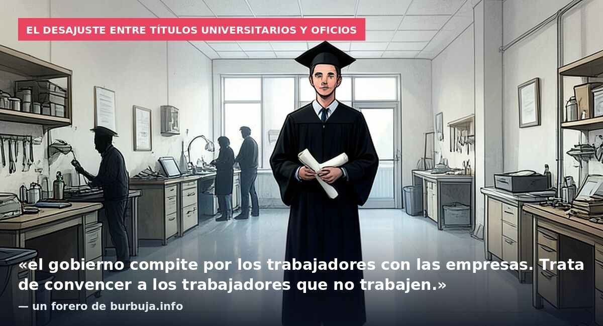 El desajuste entre títulos universitarios y oficios: «el gobierno compite por los trabajadores con las empresas. Trata de convencer a los trabajadores que no trabajen.» — un forero de burbuja.info