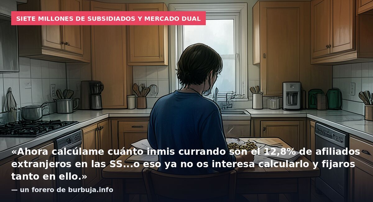 Siete millones de subsidiados y mercado dual: «Ahora calcúlame cuánto inmis currando son el 12,8% de afiliados extranjeros en las SS...o eso ya no os interesa calcularlo y fijaros tanto en ello.» — un forero de burbuja.info
