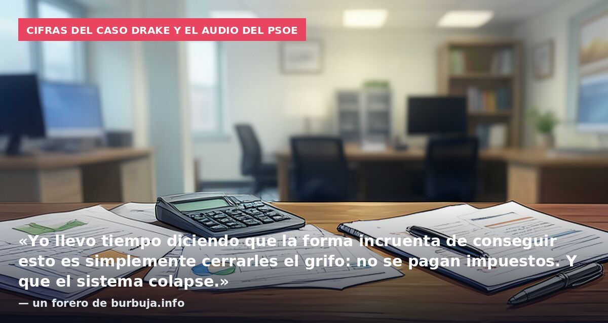 Cifras del caso Drake y el audio del PSOE: «Yo llevo tiempo diciendo que la forma incruenta de conseguir esto es simplemente cerrarles el grifo: no se pagan impuestos. Y que el sistema colapse.» — un forero de burbuja.info