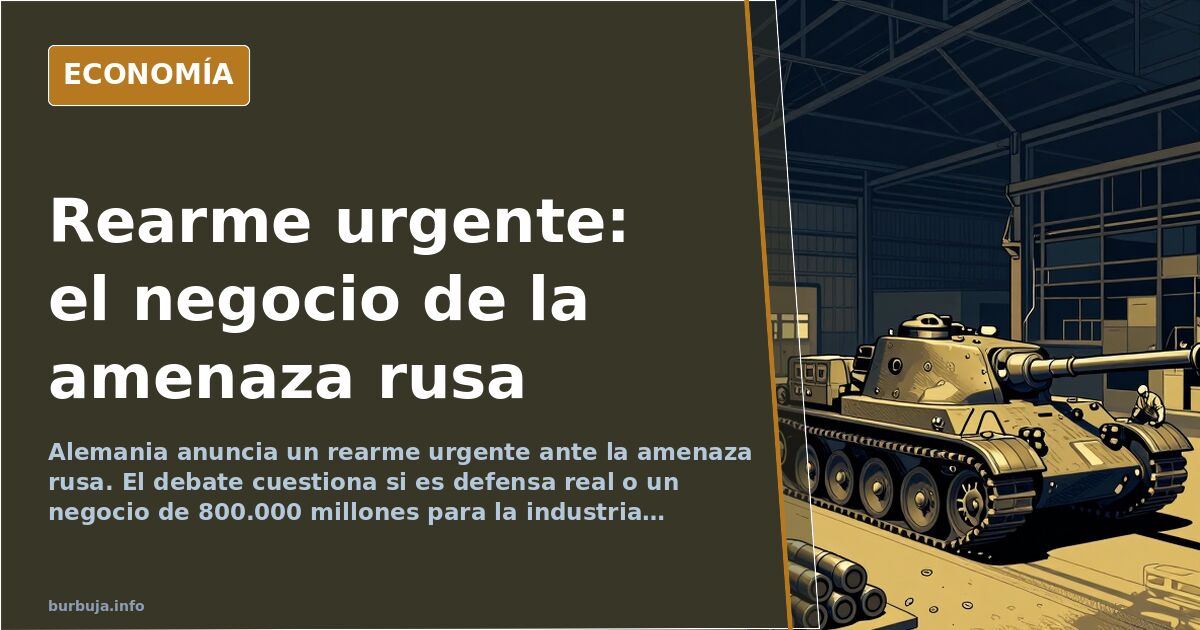 Ilustración editorial de un rearme alemán con tanques y aviones de combate en tonos azul marino y dorado