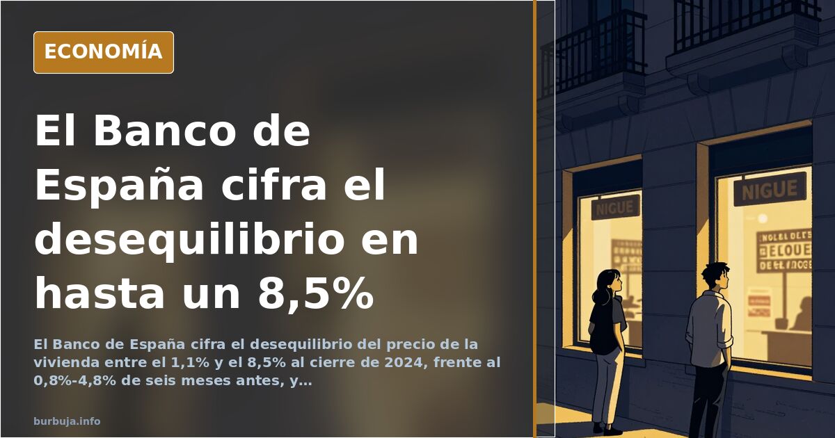 Gráfico editorial en azul marino y dorado que muestra la brecha entre el precio de la vivienda y su nivel de equilibrio de la